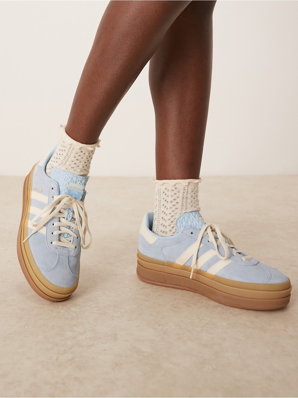 adidas Originals Women's Light Blue Suede Platform Sneakers with Cream Accents